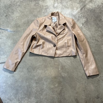 Bagatelle Faux Leather Moto Jacket Womens M Blush Pink Biker Cropped