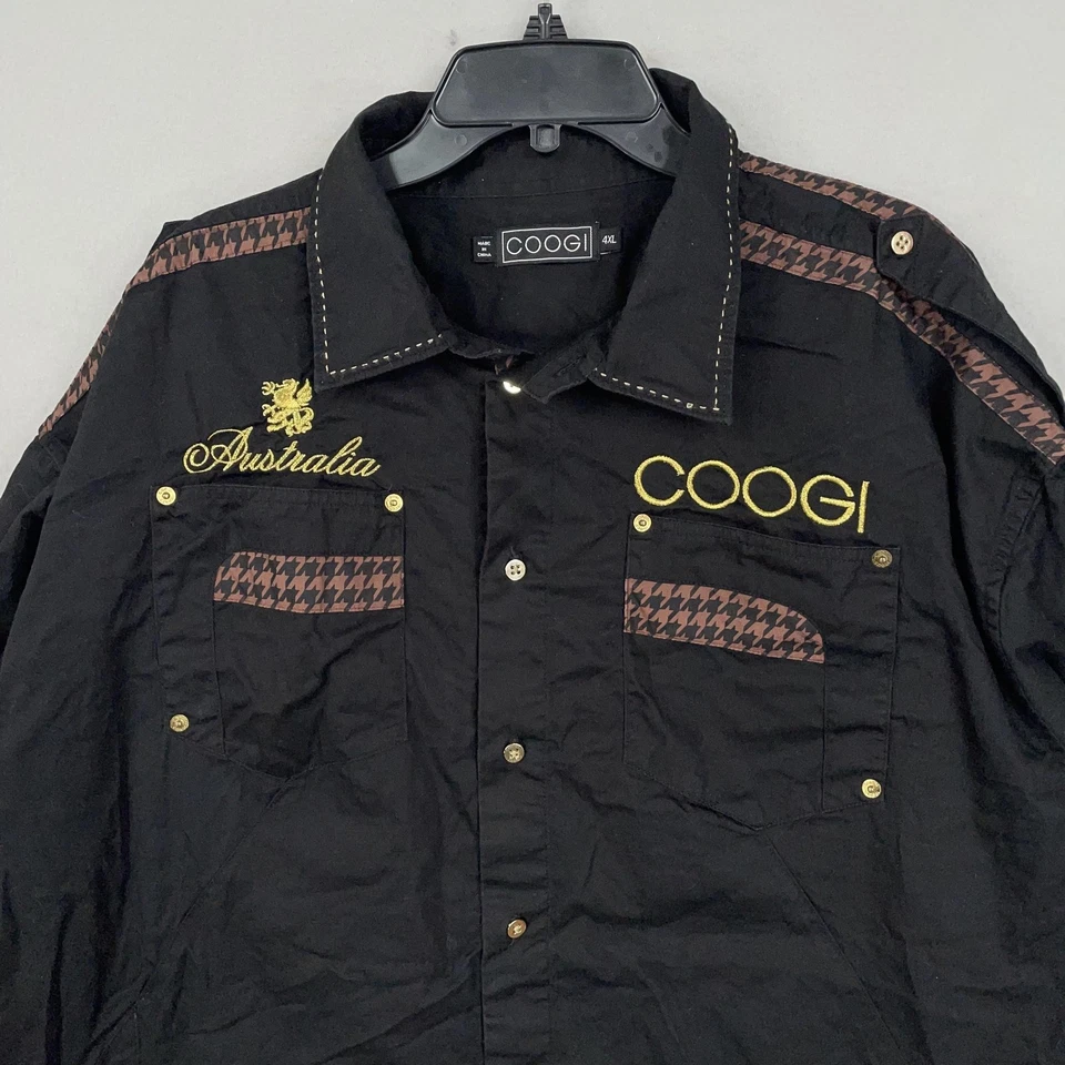 Coogi Shirt Mens 4XL Black Australia Embroidered Button Up Long Sleeve Military - Image 2 of 4