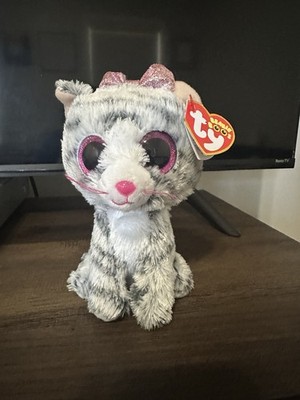 Ty Beanie Boos ~Kiki~ 6  Plush Gray Striped Kitty Cat~ Pink Glitter Eyes~ Tags
