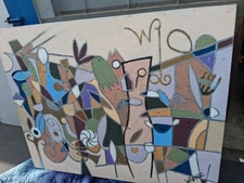 LEE REYNOLDS ABSTRACT CUBISM MID CENTURY EXPRESSIONIST 50X40 MIXED MEDIA LISTED