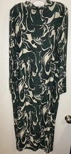 ELOQUII Plus 18 Green Cream Abstract Mesh Sheath Maxi Dress Crew Long Sleeve