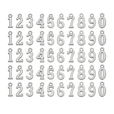 Alloy Metal Number Pendant 0-9 Number Bead Silver,5 Sets/50pcs