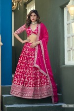 Pink Dola Jacquard Embroidered Lehenga Choli with Dupatta Bridal Wear