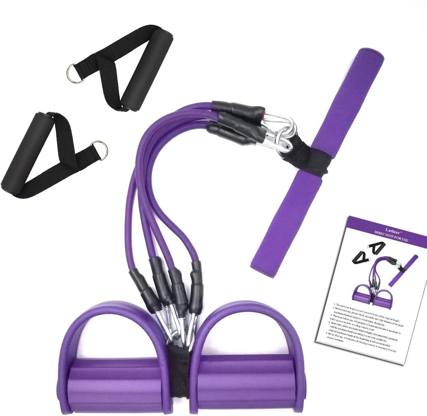 Foot Pedal Resistance Band, 4-Tube Elastic Puller Rope, Sit-up Equipment, Yog...