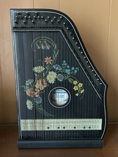 Jubel Tone Chord Zither Autoharp Black Painted Floral Design Wood Body