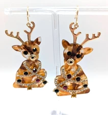 Macy's Holiday Reindeer Faux Crystal Cute Christmas Gold-tone Drop Earrings