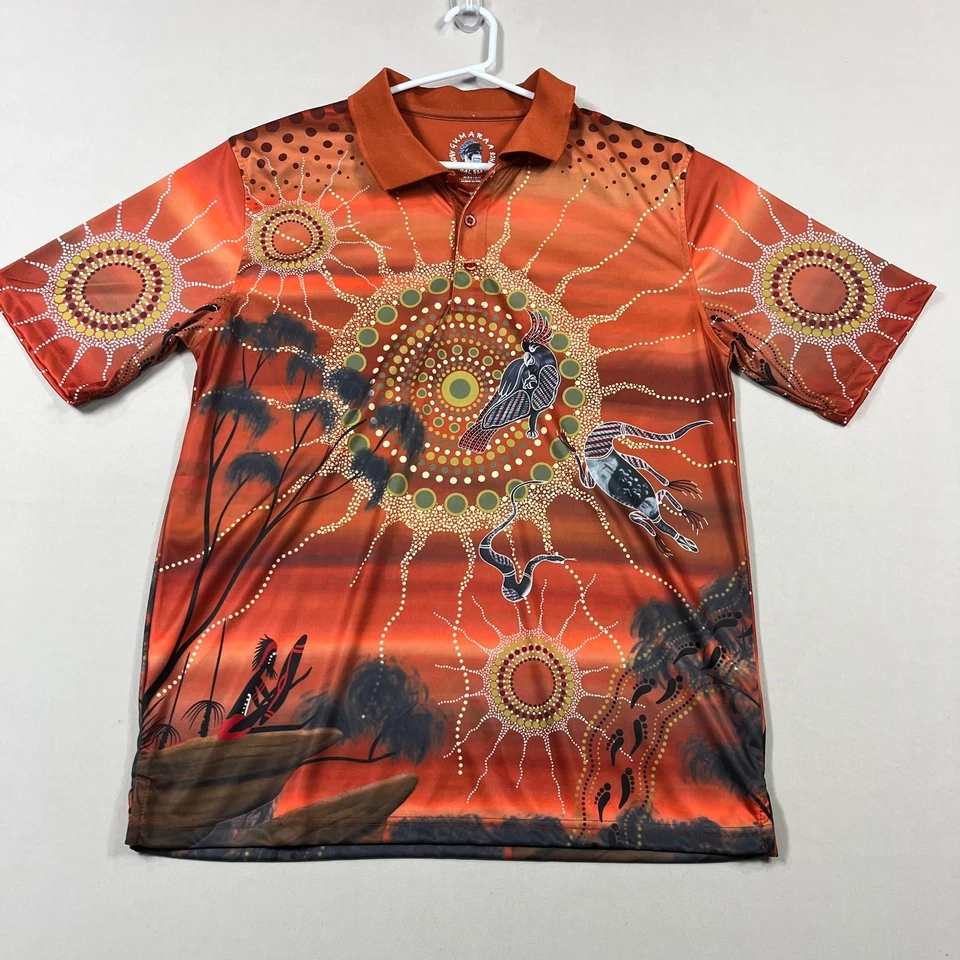 Gumaraa Indigenous Art Design Lightweight Casual Polo Shirt Mens Medium M