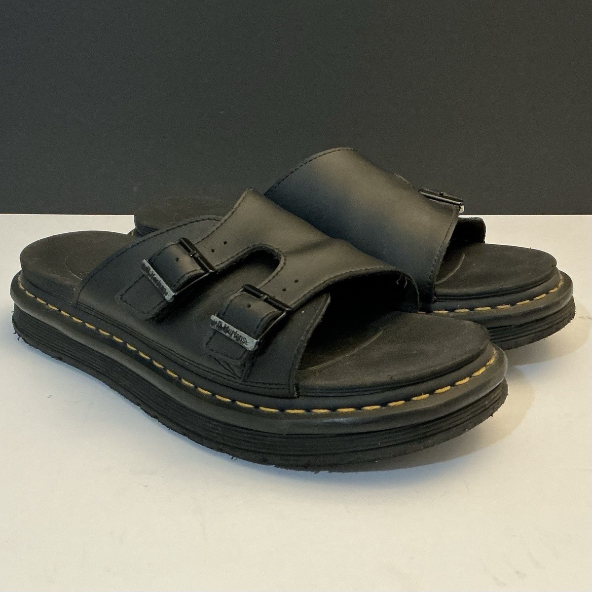 Doc Dr. Martens Dax Black Double Strap Buckle Slide Sandals Men’s Size 10 Dr. Martens Dax Black Leather Slide Buckle Sandals Mens Size  main image 4