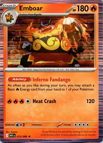 Emboar 013/086 Holo Rare White Flare Pokemon Near Mint