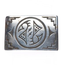 Big vintage Navajo sterling silver belt buckle w/Geometric overlay design