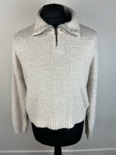 Hollister California Quarter Zip Fluffy Jumper Cream Cropped Long Sleeve Medium