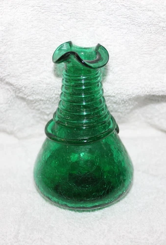 blenko green crackle glass vase