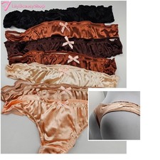 7 Pack Satin Silky Stretch Thongs Women's S M L XL Black Brown Beige Peach Cream