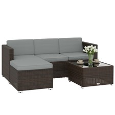 Outsunny Garden Furniture Set w/ Padded Cushions Corner Sofa Set, Light Grey