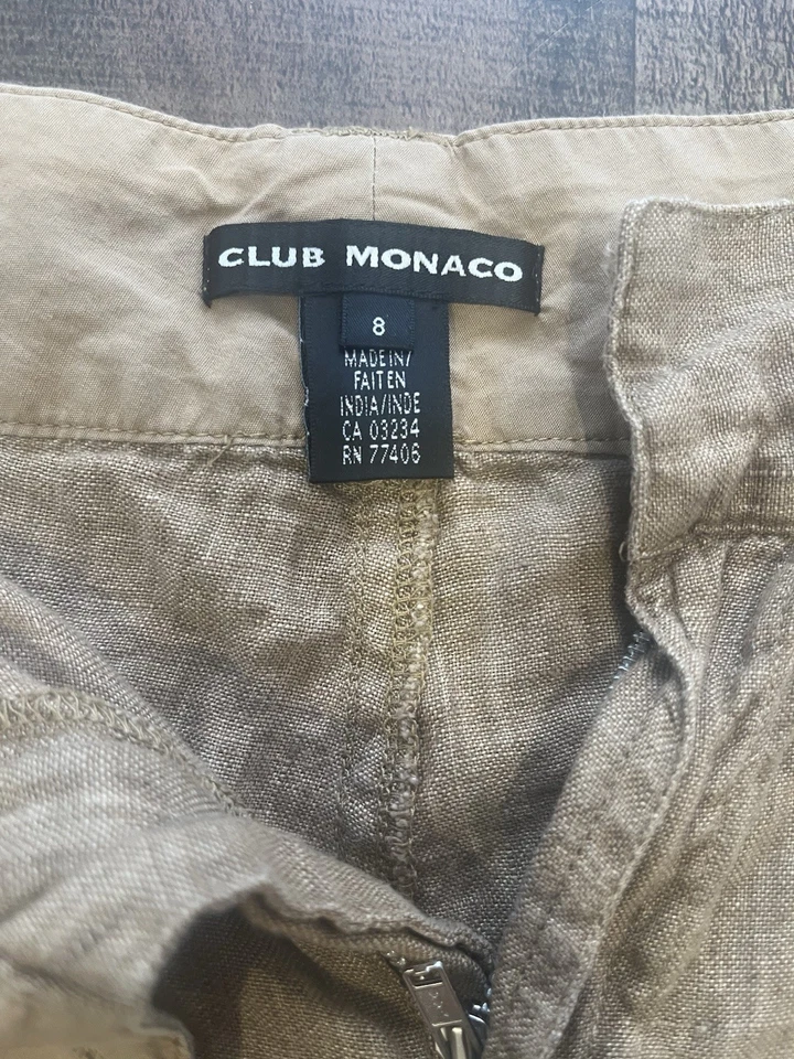 Pantalones Cortos Club Monaco Mujer Lino en Color Beige/Caqui y Talla 8 Foto 3 de 3