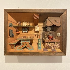 Vintage Italian Folk Art 3D Wood Diorama Hand painted Kitchen Cottage Wall Decor
