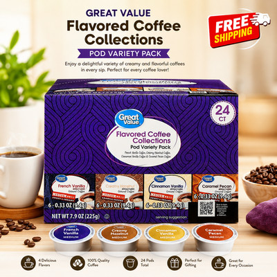Great Value Medium Roast Ground Coffee Pods Variety Pack, 7.9 oz, 24 Count..