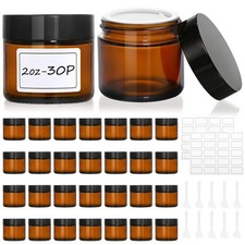 30 Pcs 2 oz Glass Jars with Lids, Amber Glass Jars with 40 Labels 10 Spatul...