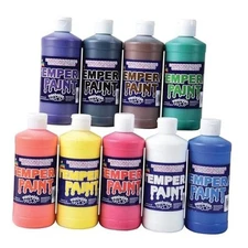 Constructive Playthings Kids 9-Color Tempura Paint Pint Set, Set of 9 Bright 
