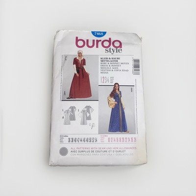 Burda Pattern 7468 Sz 10-28 Middle Ages Era Gown Bonnet Purse Costume Cosplay