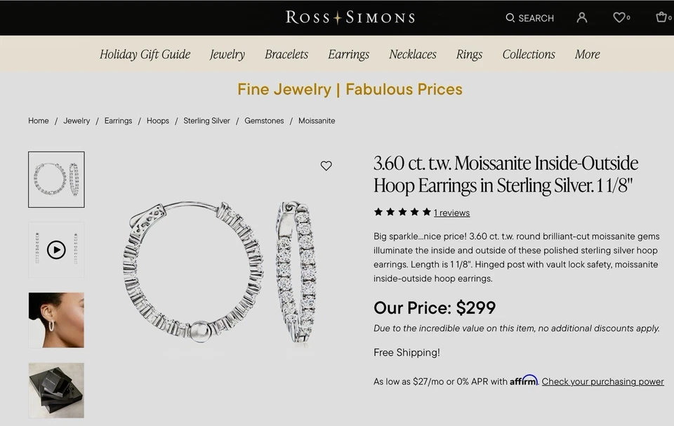 Ross-Simons 3.60 Ct. Moissanite Sterling Silver Inside-Outside Hoop Earrings - Image 3 of 4