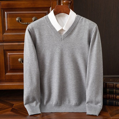 Maglione uomo simil cashmere scollo a V manica lunga pullover maglia base maglia calda - Foto 20 di 41