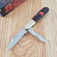 Rough Ryder Fox Barlow Pocket Knife 440A Steel Blades Red/Black Micarta Handle