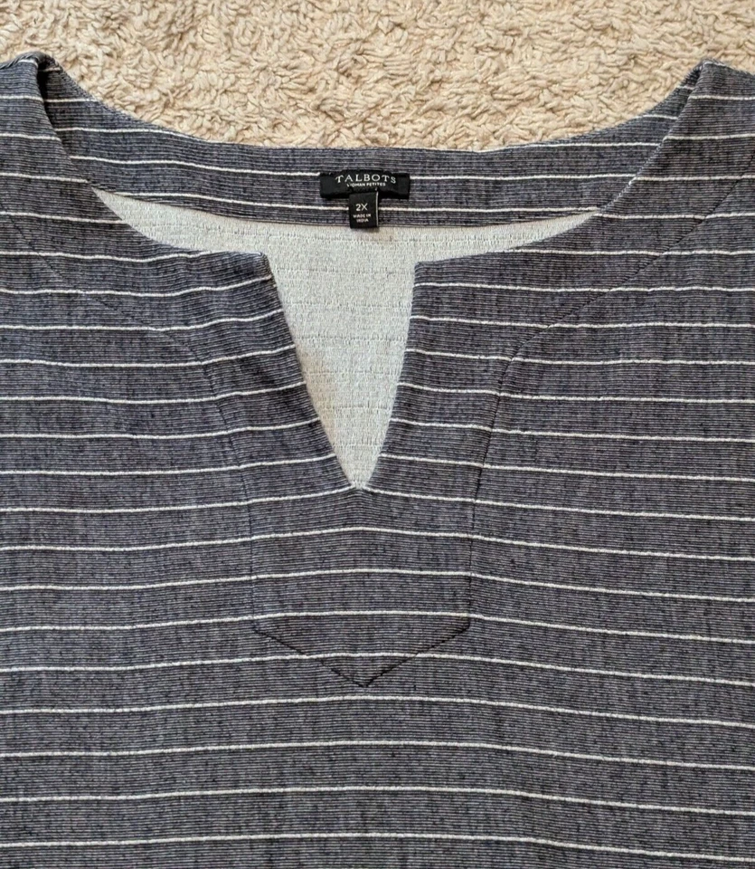 Moletom Talbots Terry tamanho 2X pequeno cinza listrado azul praia capa pulôver - Imagem 3 de 4