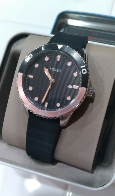 Fossil Dayle Three-hand Black Silicone 