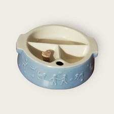 Vtg Divided Baby Food Warmer Dish Ceramic Blue Bowl Animals Deer Water Reserve
