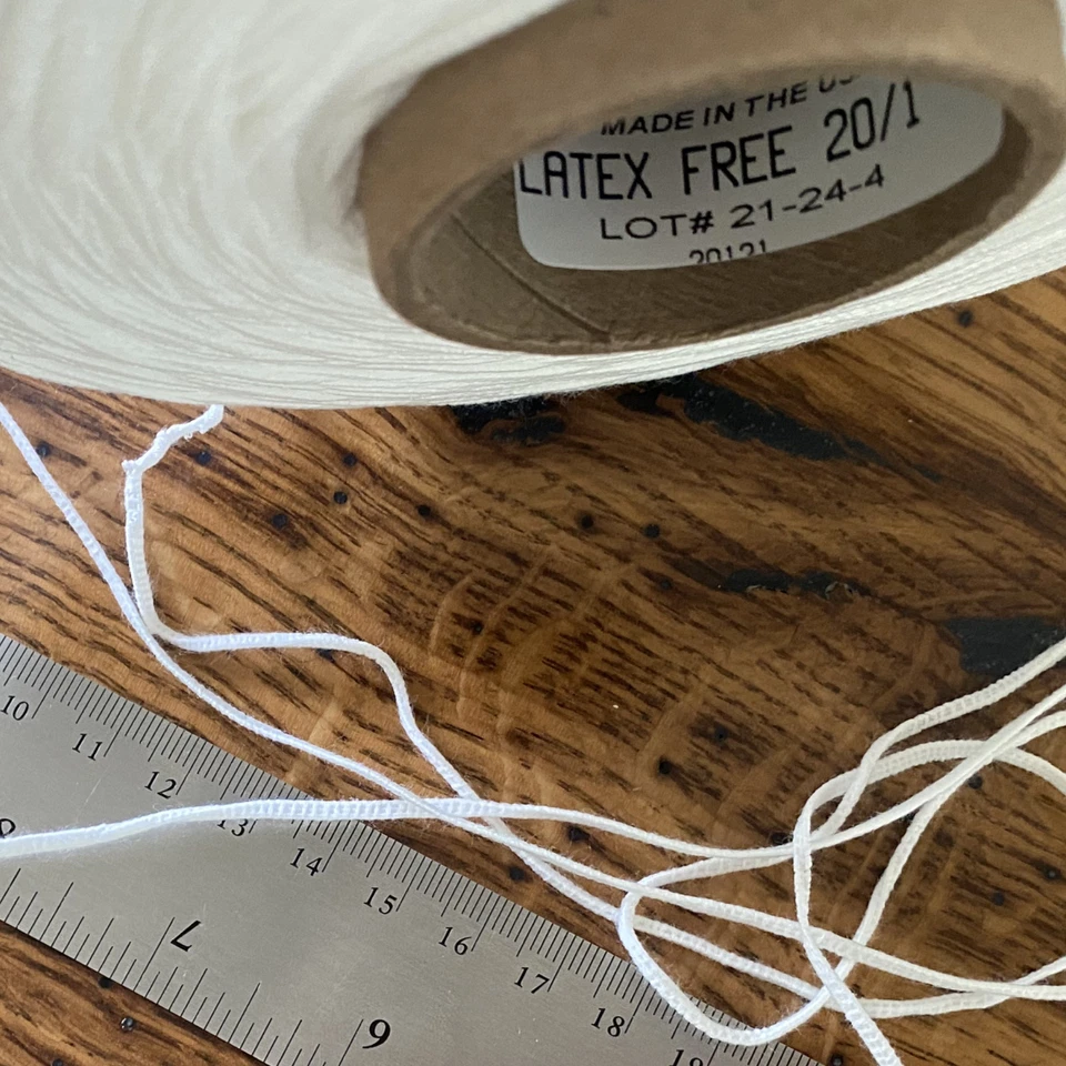 LOTE de 200 yardas de banda elástica de cuerda blanca plana de 2,5 mm LIBRE DE LÁTEX, lazo de orejas de cordón Foto 2 de 4