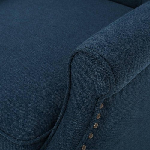 Noble House Recliner 28"W Big+Tall Nailhead Trim Wing Polyester Wood Dark Blue - Picture 4 of 11