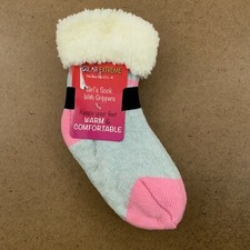 Polar Extreme Girls Shoe Size 10.5-4 Pink Gray Fleece Lined Slipper Socks NWT