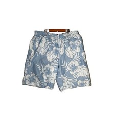 Lands End Swim Trunks Mens XL 40-42 Blue Print Lined Pockets Tie