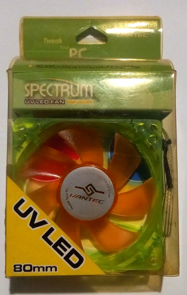Vantec Spectrum Green Orange UV Reactive LED Computer Case Fan 80mm 8cm 2900 RPM - Image 2 of 4