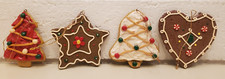 4x 3" GINGERBREAD COOKIE CHRISTMAS TREE HANGING ORNAMENTS HEART STAR FROSTING