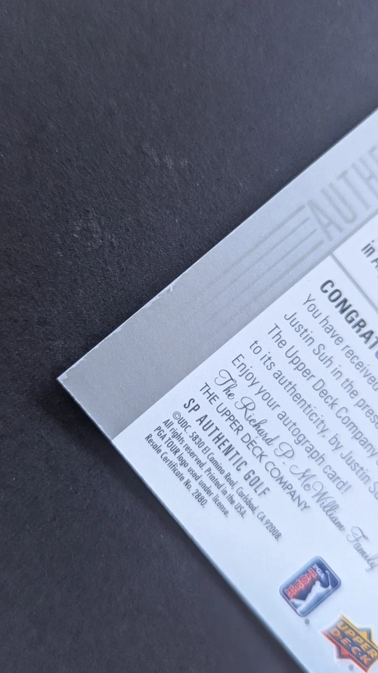 2021 SP Authentic Golf Authentic Rookies Auto Justin Suh RC 284/799 READ - Image 4 of 4