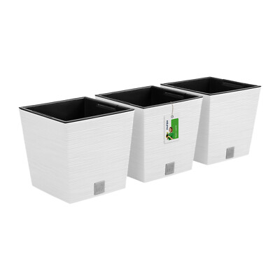 Prosperplast Furu Pflanzkübel Set 3-tlg, quadratisch, 29,5 cm, Weiß Kunststoff