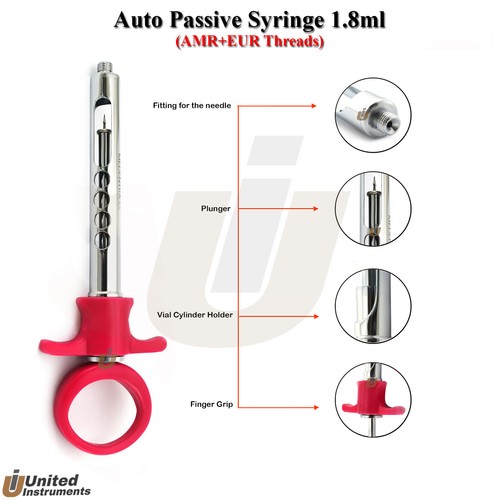 Jeringa anestésica autoaspirante dental 1.8ml con hilos americanos + europeos - Imagen 2 de 7