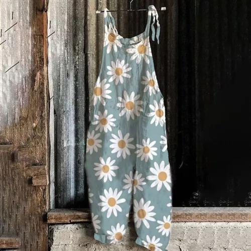 Women Floral Jumpsuit Baggy Dungaree Boho Ladies Summer Romper Playsuit Overalls - Picture 8 of 32