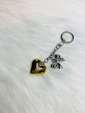 Gold Heart and Bow Pendant bag charm keychain Key ring Fob Purse New Handmade