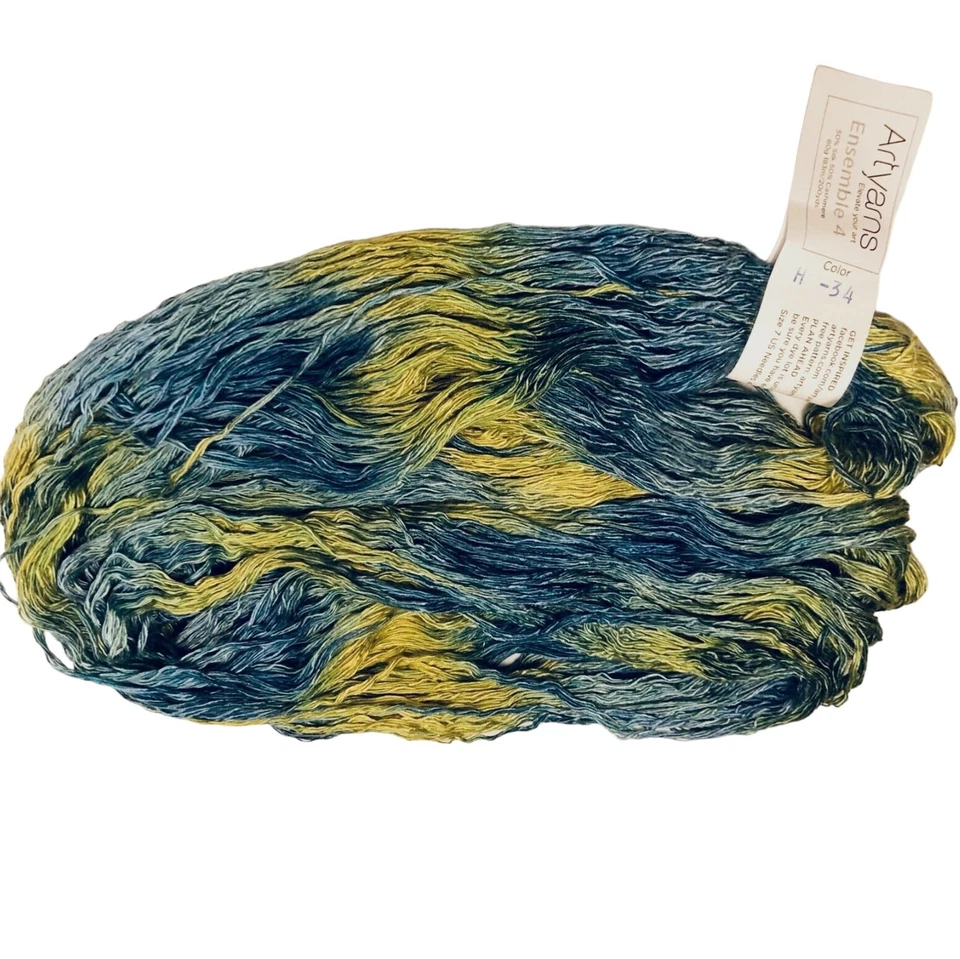 Artyarns CONJUNTO 4 Hilos de seda cachemir Worsted Aran teñidos a mano azul amarillo Foto 3 de 4