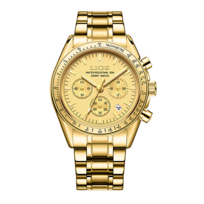 LIGE Men's Quartz Business Watch Chronograph Stainless Steel Calendar Wristwatch