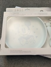 Disney 100th Anniversary Bumkins Baby/Toddler Plate  Spoon Set, Mickey, New- FS