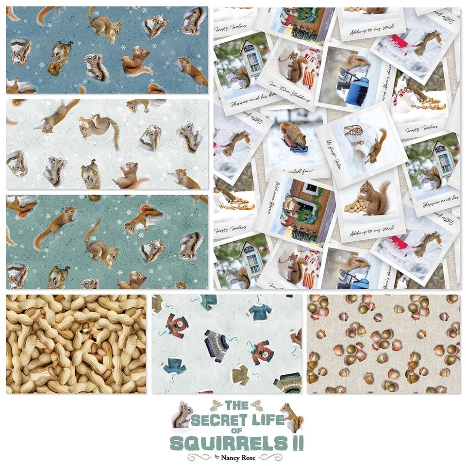 Secret Life of Squirrels Charm Pack 5" squares Fabric Nancy Rose Quilt Fabric - Image 2 of 2