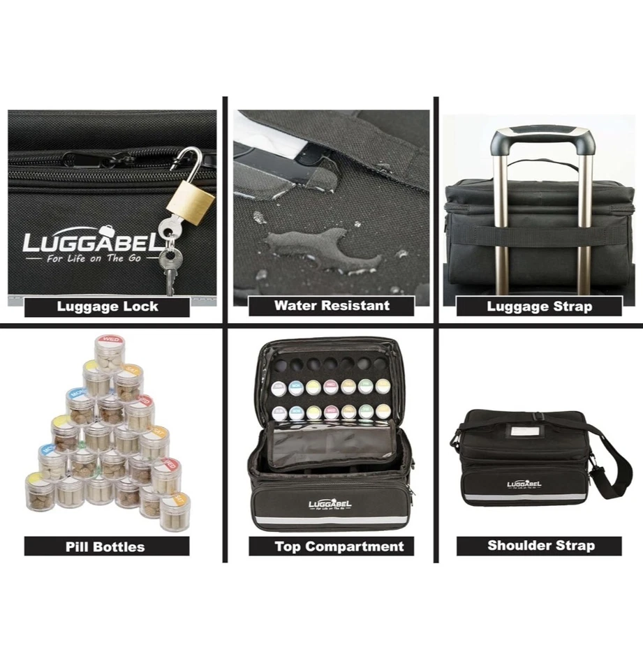 NEW Luggabel Locking Medication Case Organizer Black Travel Bag W Pill Bottles - Image 2 of 4