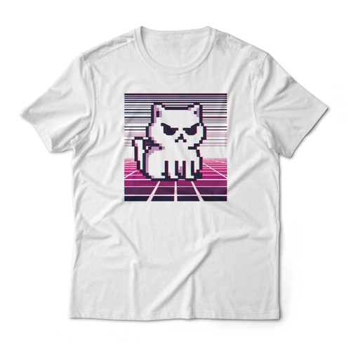 Vaporwave Pixelated Cute Cat Unisex Graphic T-Shirt, Men Women - Picture 12 of 12