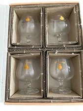 Courvoisier Cognac Napoleon Footed Snifter Glasses In Box Jarnac-France Vintage