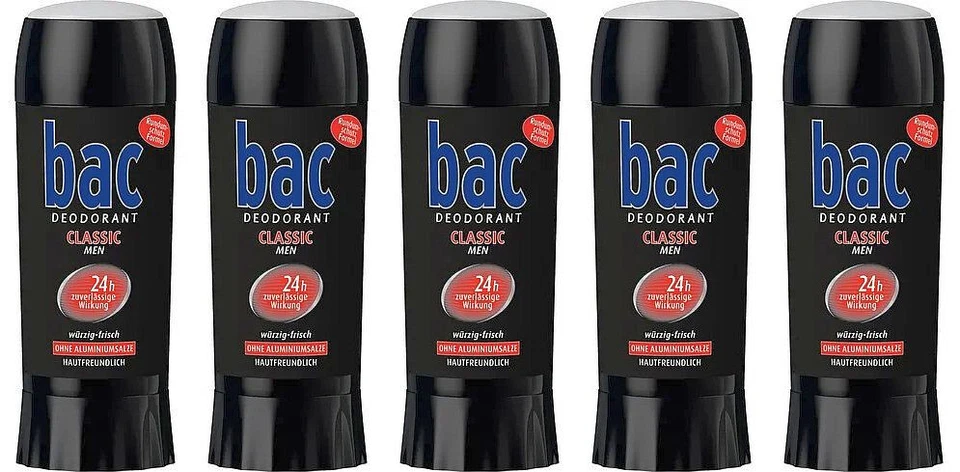bac Classic Men Deo Stick Deodorant würzig frischer Duft 24h Schutz 5 x 40ml NEU