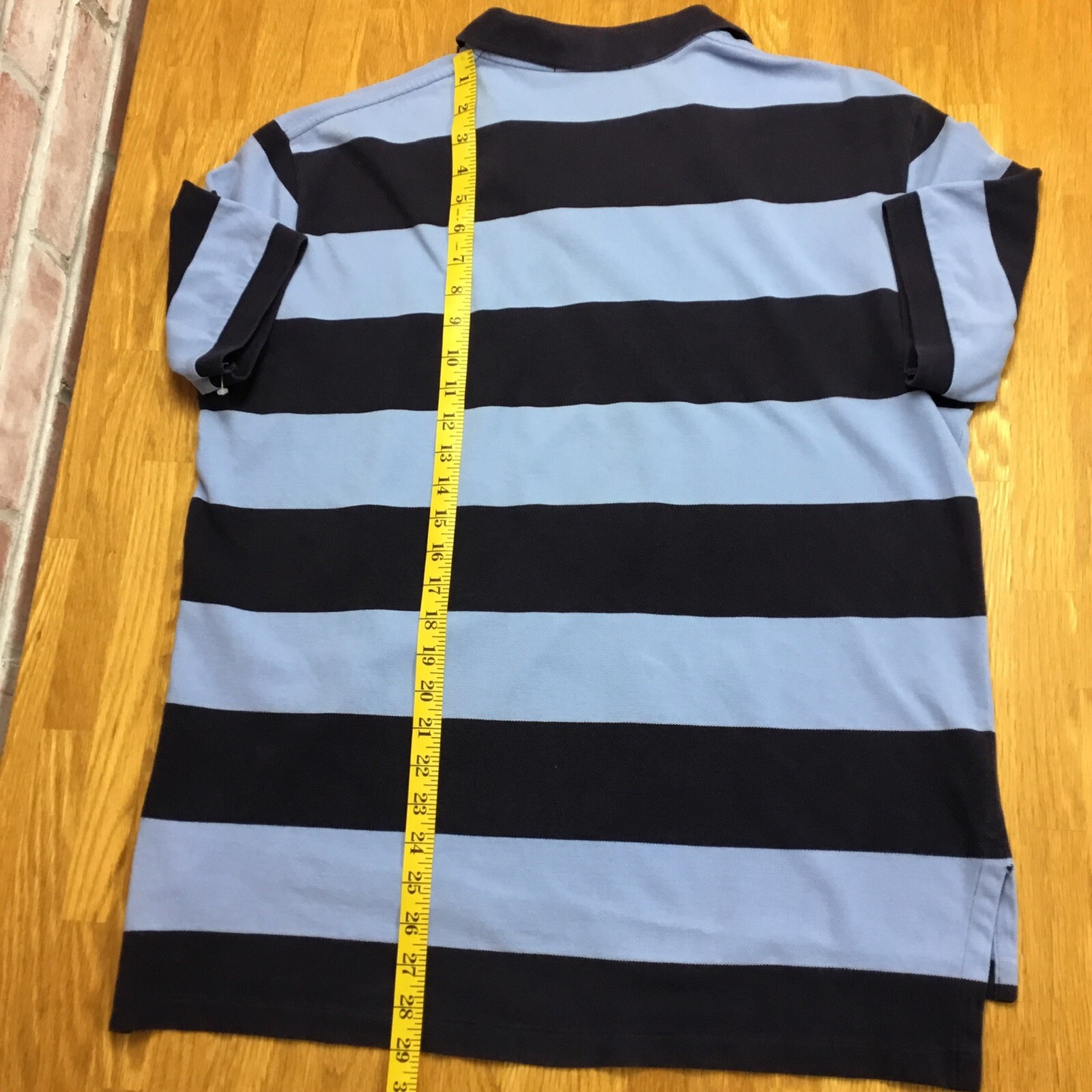 Polo Ralph Lauren Blue Striped Rugby Shirt Mens XL Short Sleeve VTG No